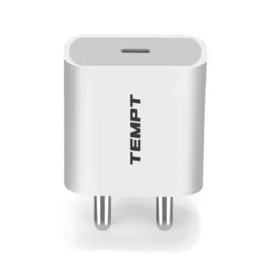 Tempt Zest 20W PD 3.0 Fast Charging Wall Adapter for iPhone & Android – Compact USB-C Charger with Multi-Layer Protection