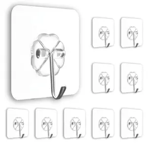 Zulaxy transparent self adhesive wall hooks no drilling heavy duty 10 pack