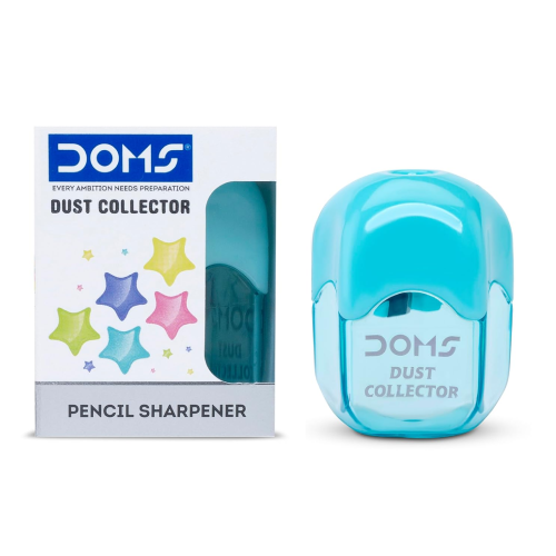 DOMS dust collector pencil sharpener with container blue color for mess free sharpening
