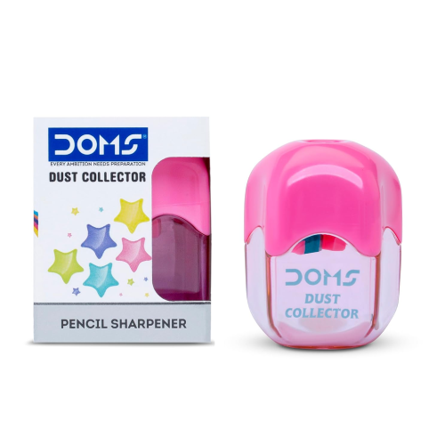 DOMS dust collector pencil sharpener with container pink color for mess free sharpening