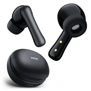 Mivi DuoPods i2 true wireless earbuds with compact charging case front view