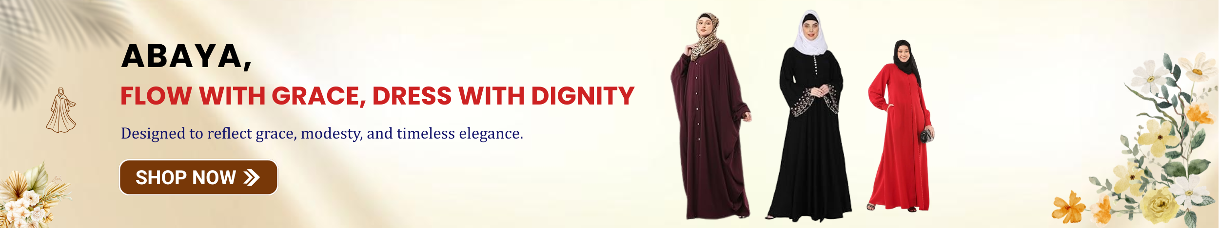 Elegant abaya dresses in black, maroon, and red showcasing modest fashion with graceful and stylish design