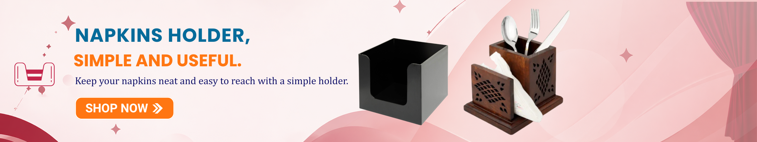 Napkins holder stand for dining table, designed to keep tissues neatly organized and easily accessible.