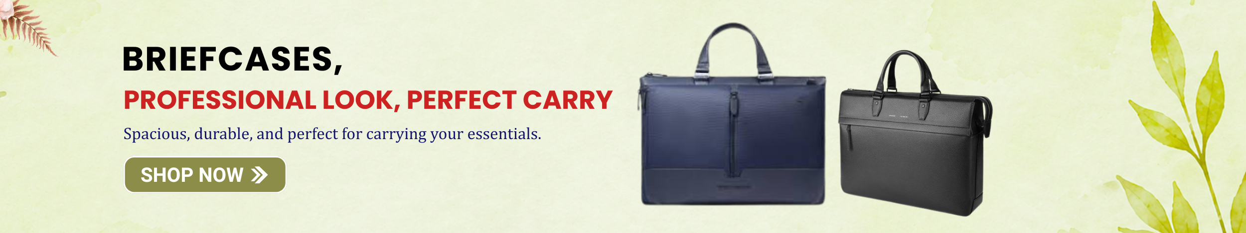 Professional leather briefcases in black and blue designed for office use, business travel, and carrying essentials