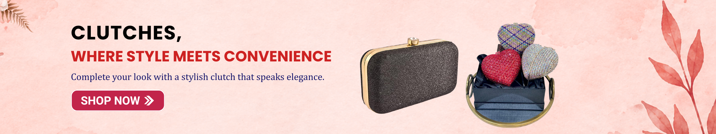 Stylish clutch bags with glitter and designer patterns showcasing elegant evening and party accessories for women