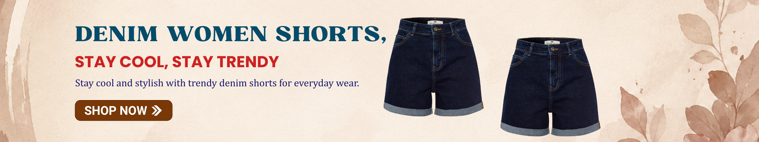 Women’s denim shorts in dark blue with rolled hems, showcasing casual, stylish, and comfortable summer wear.