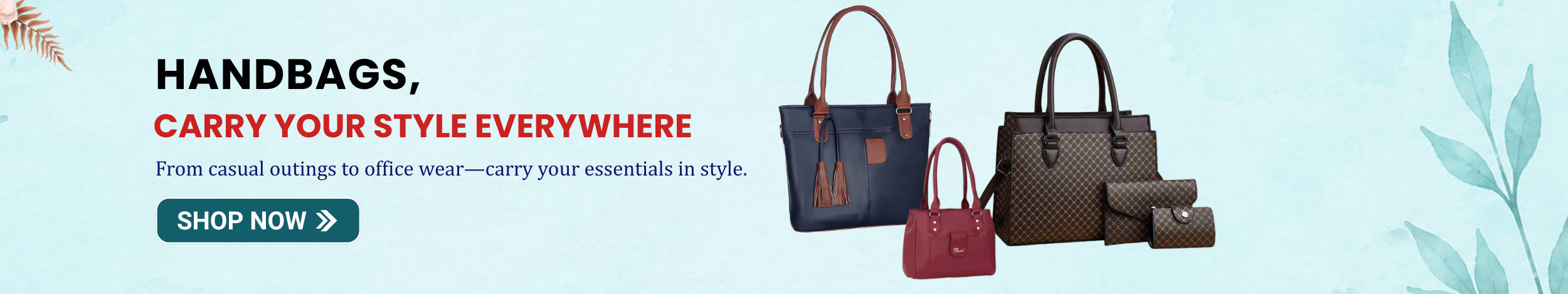 Stylish handbags in different designs and colors showcasing everyday fashion accessories for casual and office use