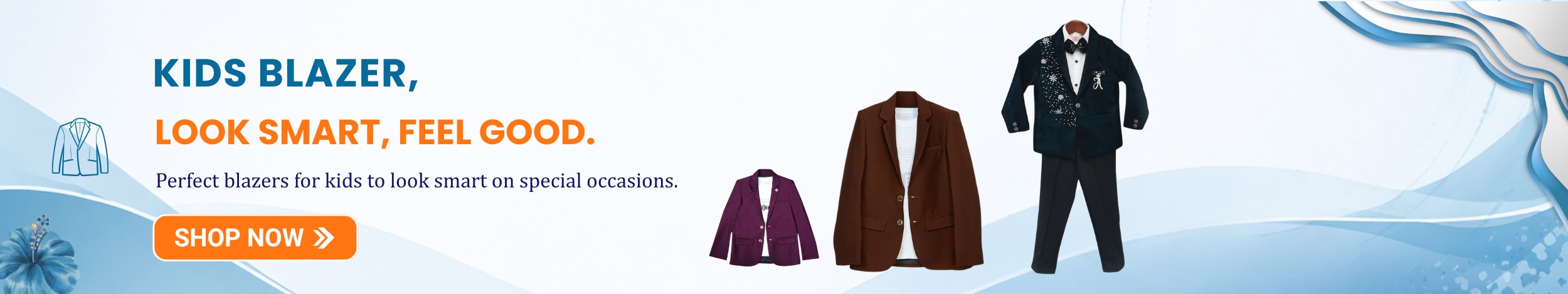 Stylish kids blazers for boys in different colors, perfect for parties, weddings, and special occasions.