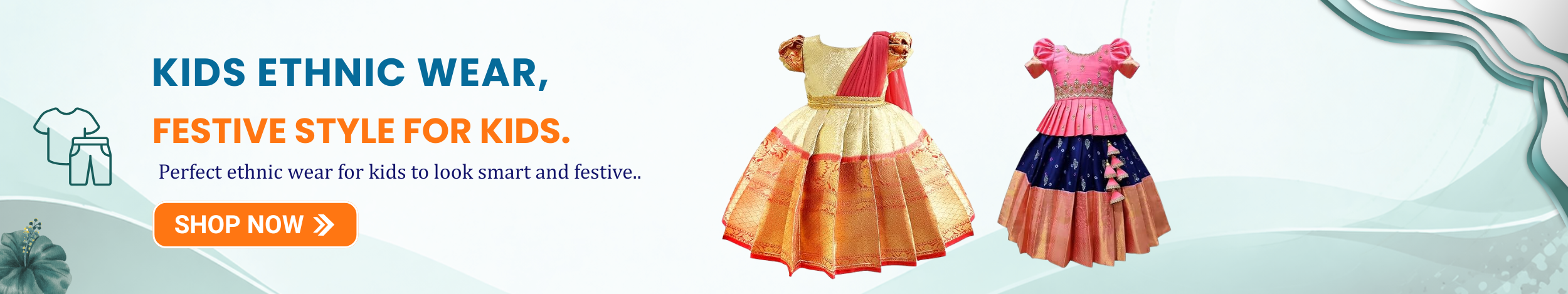 Kids ethnic wear dresses in traditional designs, perfect for festivals, weddings, and cultural celebrations.