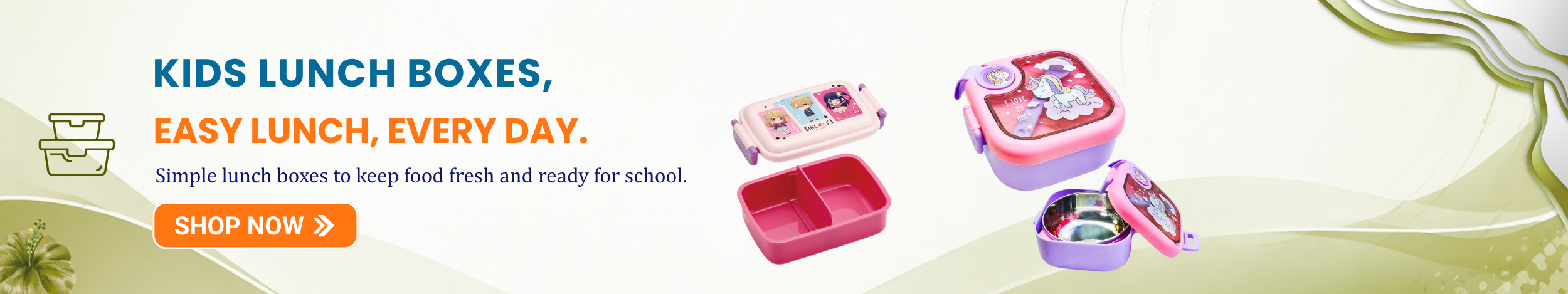 Kids lunch boxes in colorful designs with compartments, perfect for school meals and keeping food fresh.