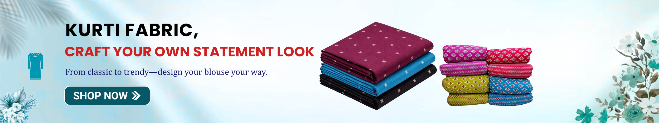 Colorful kurti fabric bundles with patterns and designs showcasing stylish and customizable ethnic wear materials