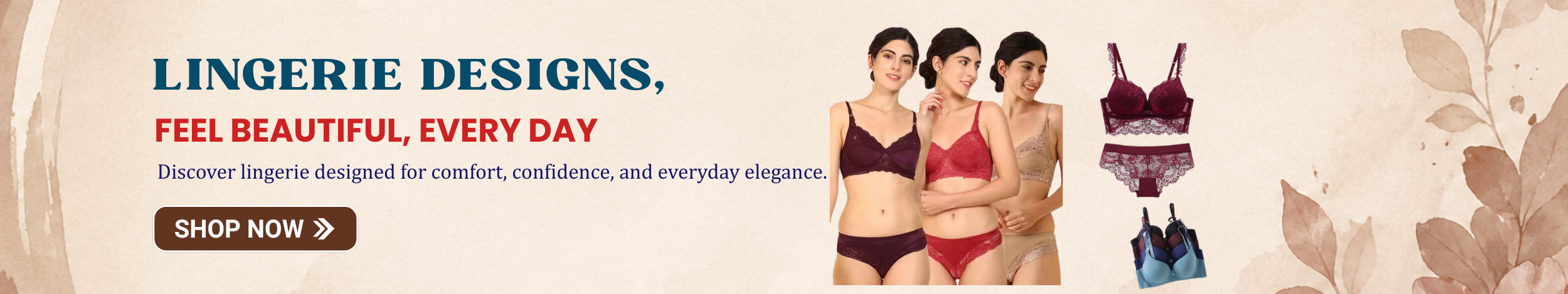 Women wearing stylish lingerie sets in different colors, showcasing comfortable, elegant, and everyday intimate wear designs.