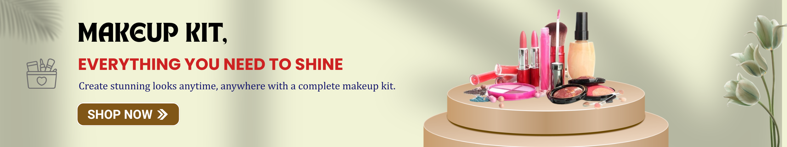 Complete makeup kit with lipstick, brushes, foundation, blush, and compact for creating flawless beauty looks