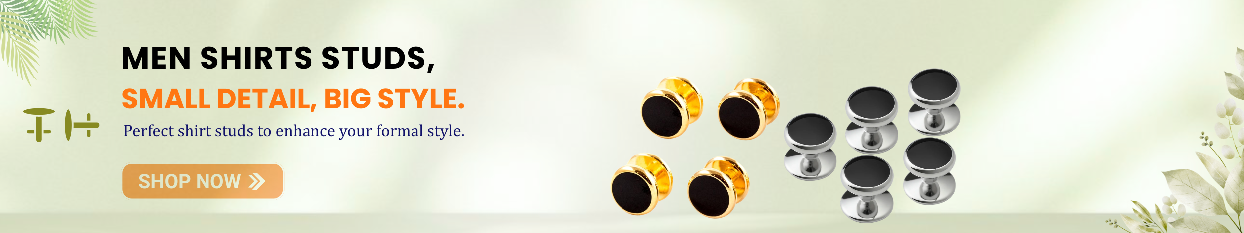 Men’s shirt studs in gold and silver finish, elegant accessories for formal wear and suits.