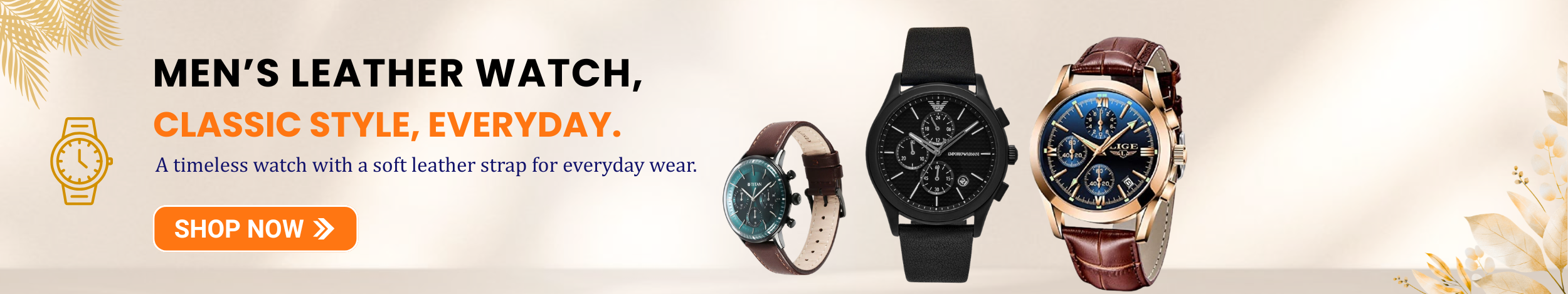 Men’s leather strap watches with classic analog design, perfect for everyday wear and stylish outfits.