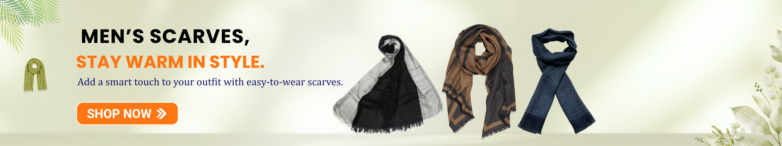 Men’s scarves in different styles and colors, soft and warm fashion accessories for winter wear.