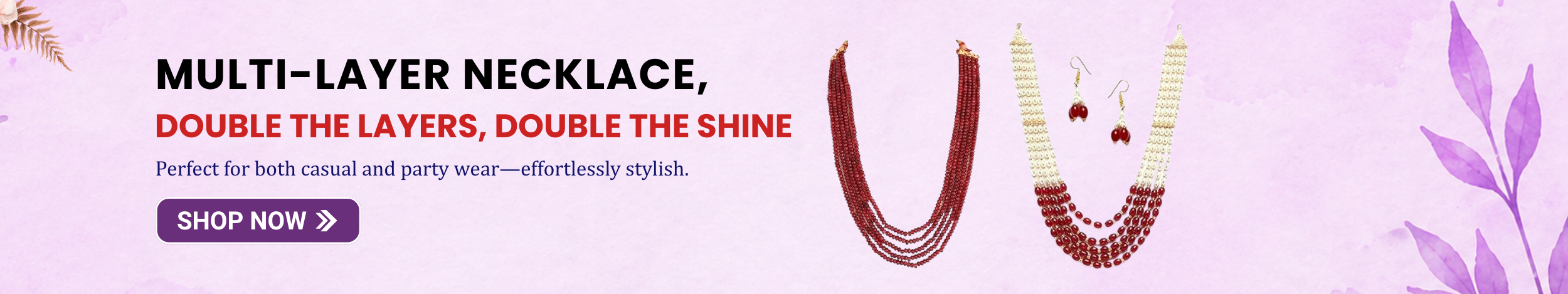 Elegant multi-layer necklace set with red beads and matching earrings designed for traditional and party wear