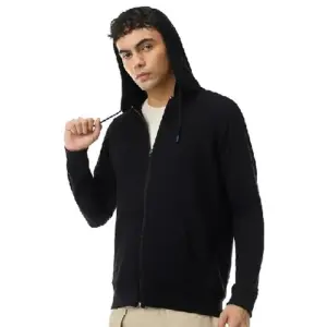 Men black zipper hoodie jacket cotton blend casual winter wear