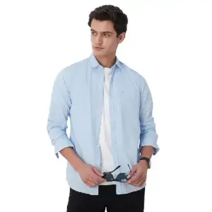 Men light blue slim fit oxford shirt cotton full sleeve casual