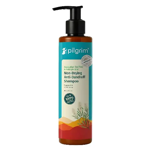Pilgrim tea tree anti dandruff shampoo bottle removes flakes soothes scalp