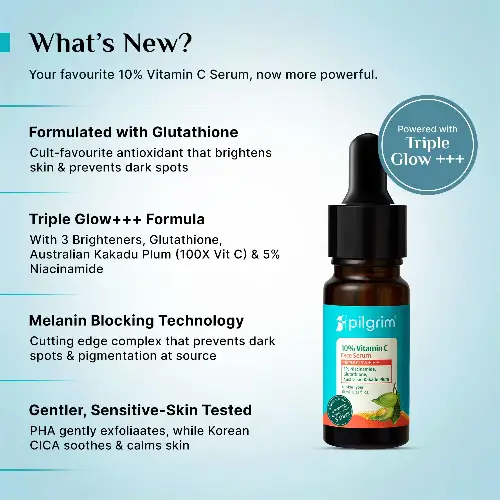 Pilgrim vitamin C serum triple glow formula reduces dark spots brightens