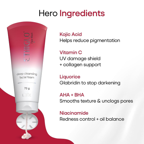 Ethiglo face wash with kojic acid vitamin C niacinamide for pigmentation and brightening skin