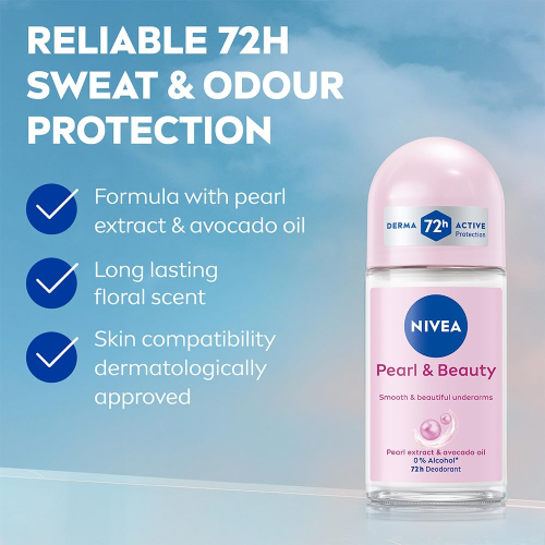 Nivea Pearl and Beauty roll on deodorant with 72 hour sweat and odour protection