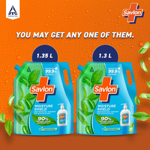 Savlon Moisture Shield Handwash refill pack 1.3L and 1.35L with 99.9% germ protection and natural ingredients