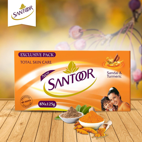 Complete skincare combo with Santoor Sandal Turmeric and Gold soaps