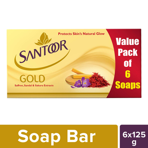 Complete skincare combo with Santoor Sandal Turmeric and Gold soaps