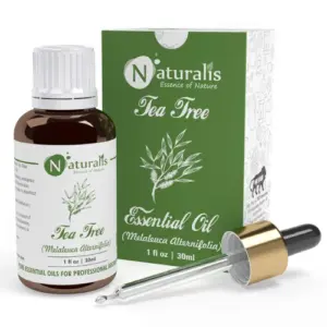 Naturalis tea tree oil bottle for acne pimples hair care