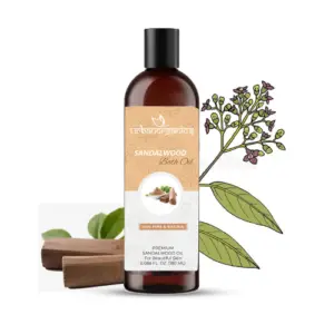 sandalwood bath oil bottle for glowing skin aromatherapy diffuser use