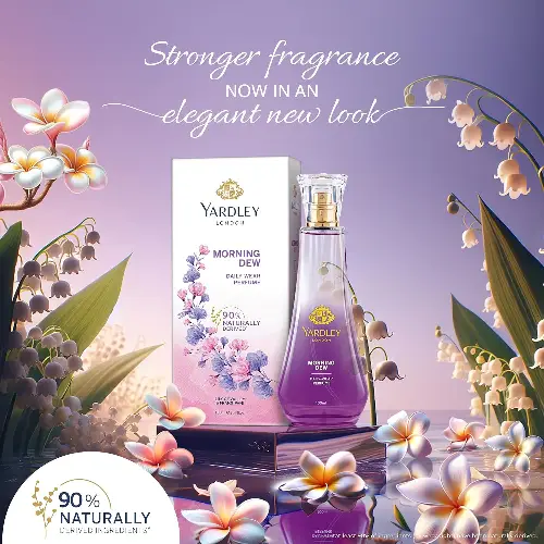 Yardley Morning Dew perfume with floral lily frangipani elegant bottle