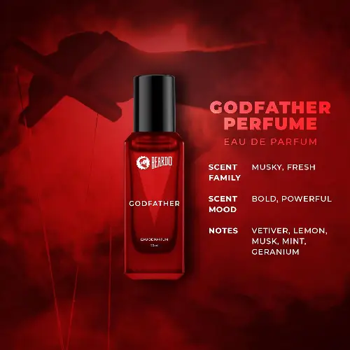 Beardo Godfather perfume bottle bold musky fresh masculine fragrance red