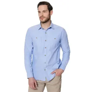 Men light blue oxford cotton shirt double pocket regular fit casual