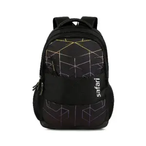 Safari black 35L backpack with geometric design and multiple compartments