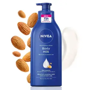 NIVEA Nourishing Body Milk lotion almond oil 72hr hydration dry skin