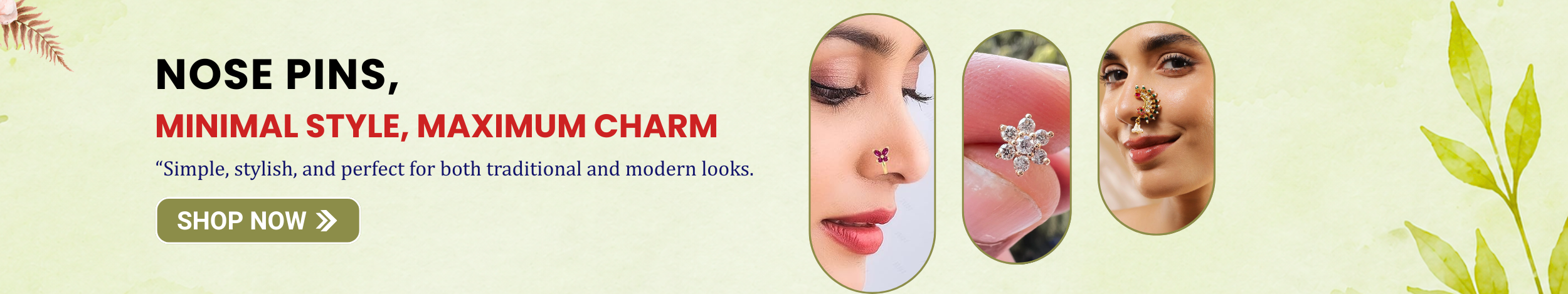 Elegant nose pins for women featuring minimal and traditional designs with stones and floral patterns
