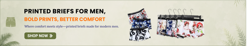 Men printed briefs underwear in stylish designs, comfortable and breathable for everyday wear.