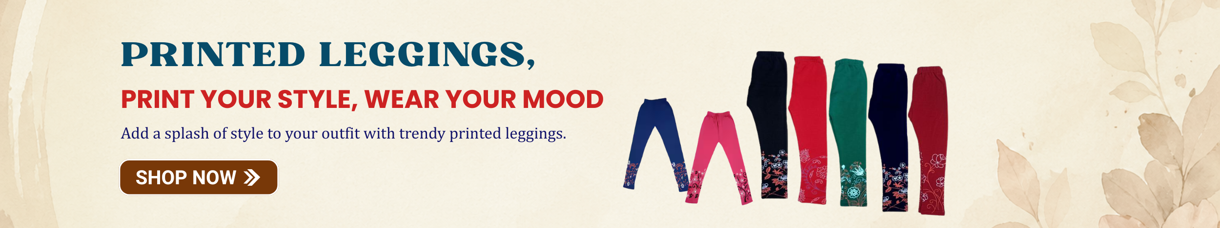 Colorful printed leggings in multiple shades including blue, pink, green, and red with floral patterns, showcasing trendy and stylish casual wear.