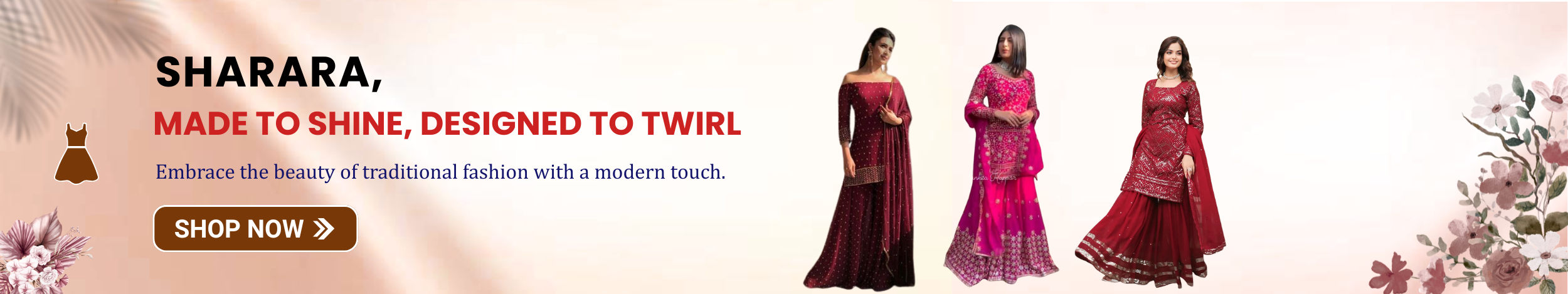 Women wearing elegant sharara outfits with traditional embroidery showcasing festive and stylish ethnic wear