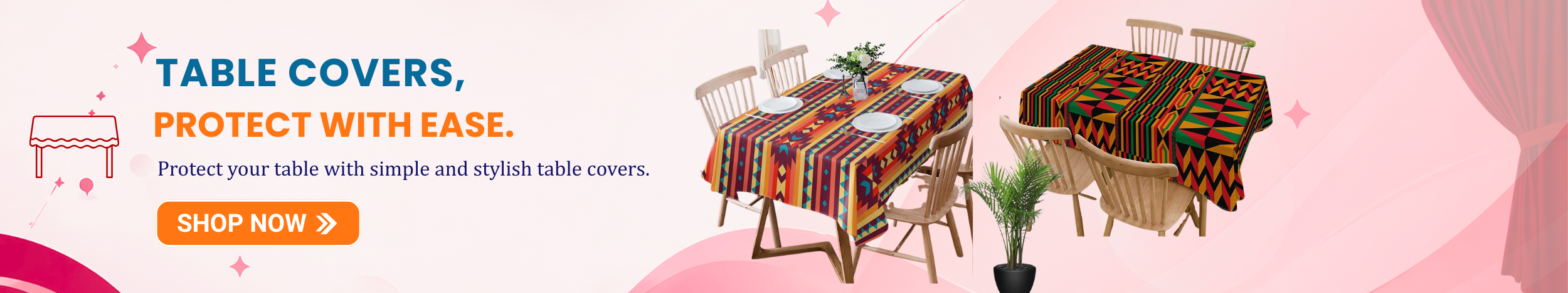 Colorful table covers for dining table, designed to protect surfaces and enhance home decor.