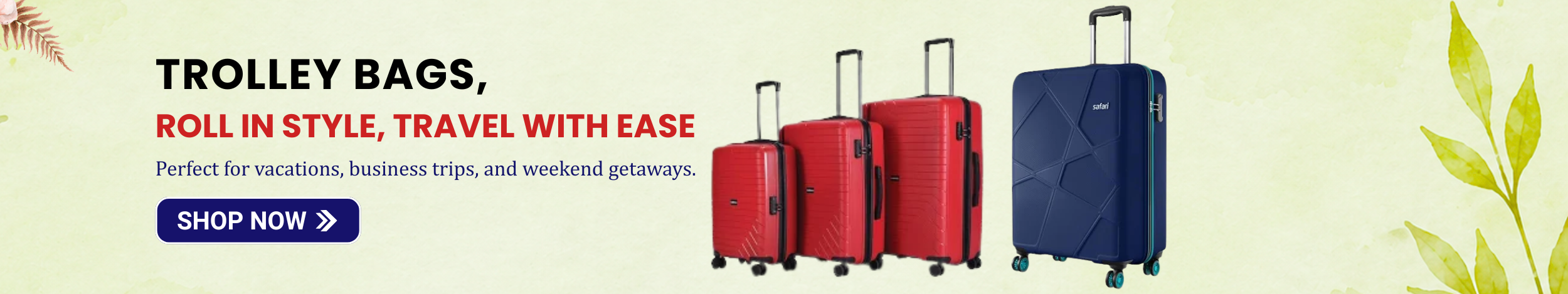 Stylish trolley bags and suitcases with wheels and telescopic handles for travel, business trips, and vacations