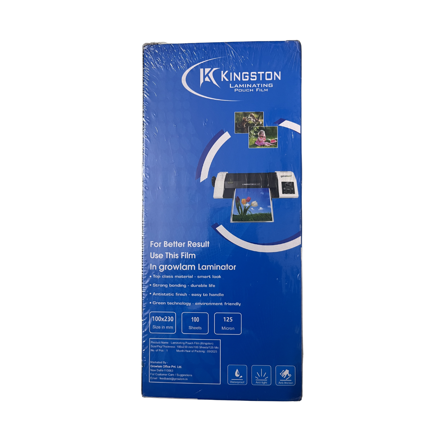 Kingston Laminating Pouch Film 100x230mm 125 Micron (100 Sheets) | Compatible with All Laminators
