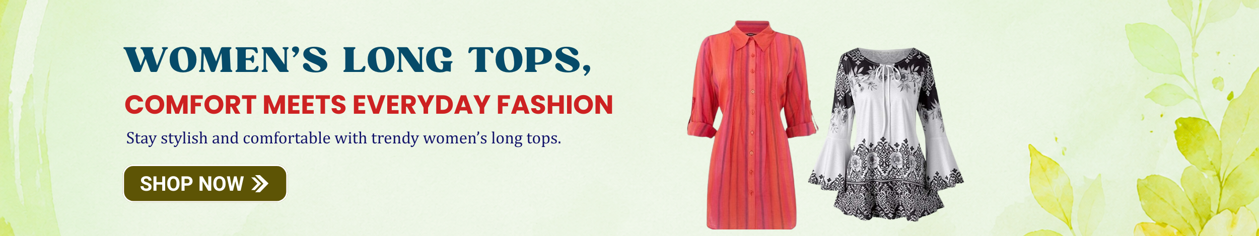 Women’s long tops in striped orange and black-white printed designs, showcasing stylish and comfortable casual wear for daily use.