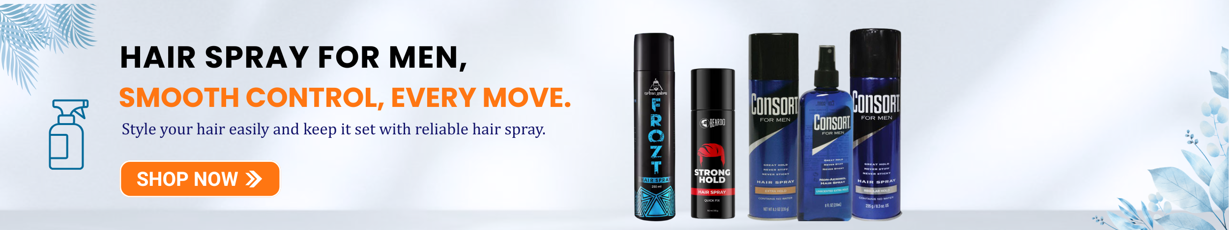 Men’s hair spray bottles for strong hold styling, perfect for everyday grooming and long-lasting hair control.