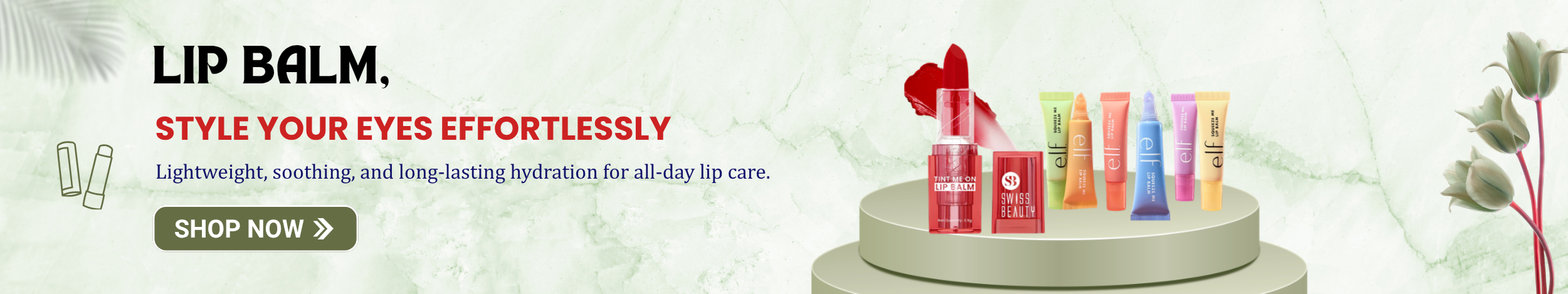 Colorful lip balm tubes and tinted lip balm promoting soft, hydrated, and smooth lips with long-lasting moisture