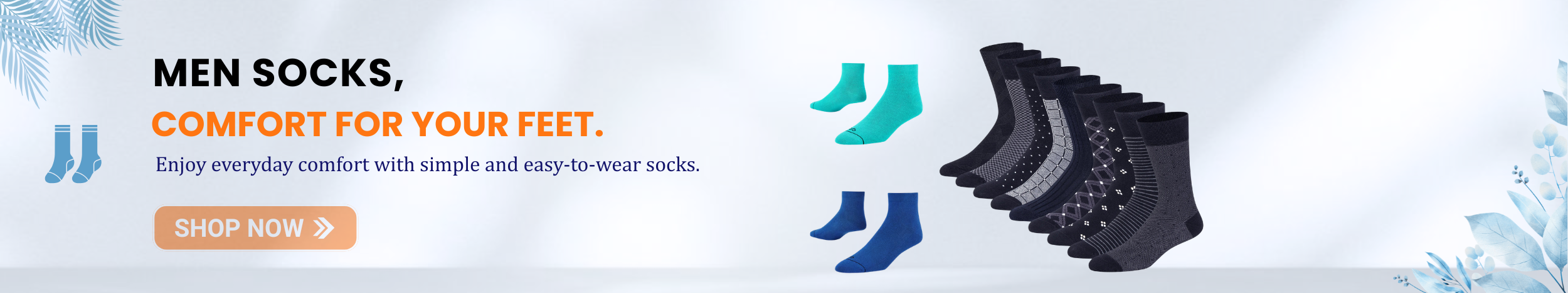 Men’s socks in multiple colors and patterns, comfortable everyday wear socks for casual and formal use.