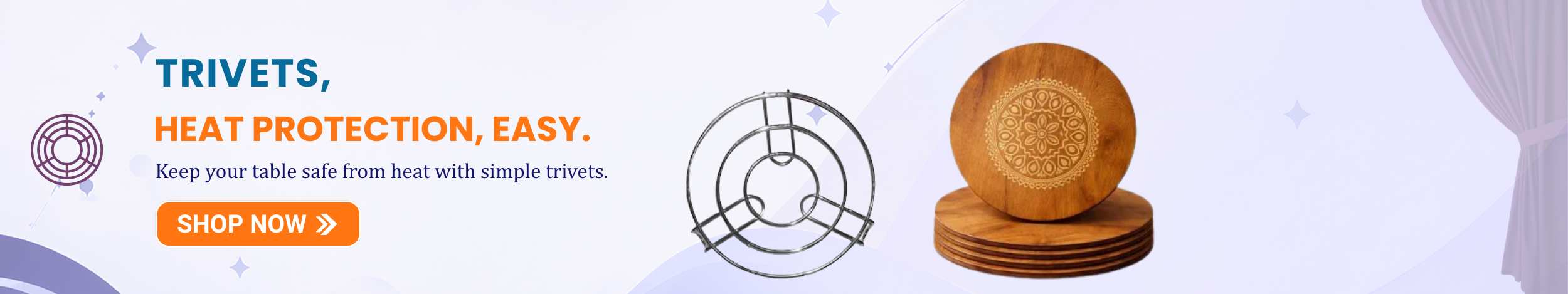 Kitchen trivets and heat-resistant stands for protecting dining tables and countertops from hot utensils.